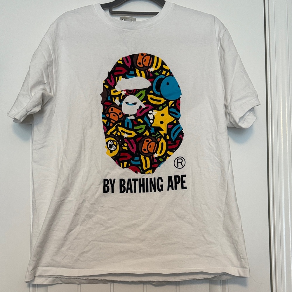 Bape White Tee with Vibrant Ape Head Design XL